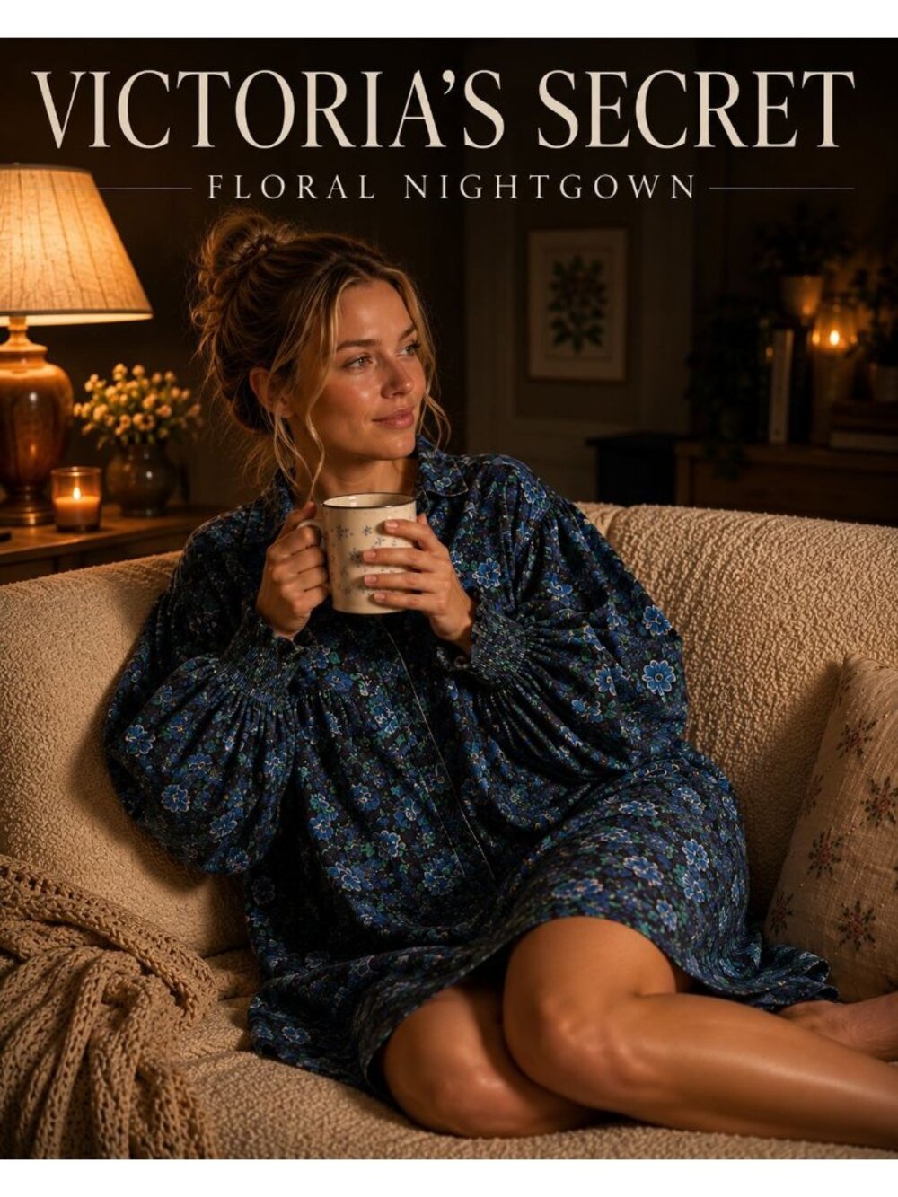 VTG 80s Victoria's Secret Gold Label Floral Flannel Nightgown Sleep Shirt M/L